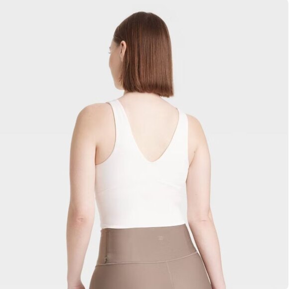 All In Motion Women's Flex V-Neck Cropped Sports Bra - Cream L - Picture 8 of 8